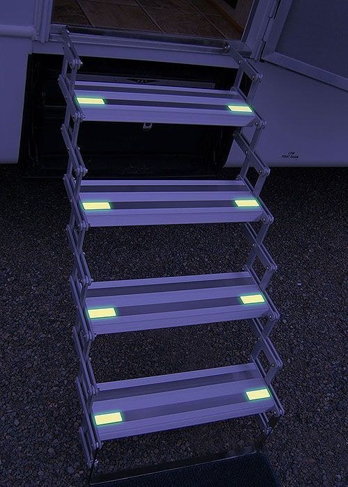 Stairs leading up to an RV with glow-in-the-dark tape