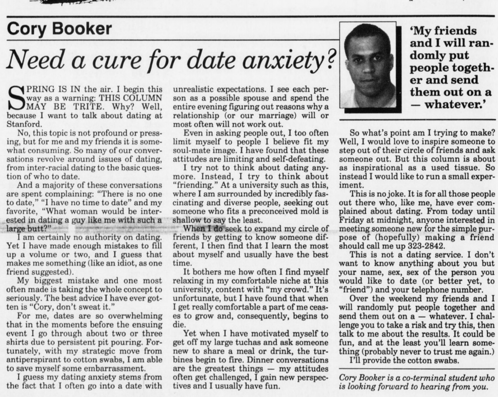 Cory Booker S Stanford Columns Show His Transformation Into Who He Is Today