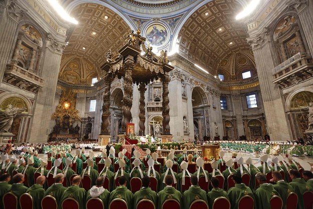 Pope Francis celebrates a mass to mark the opening of the Synod on the Gamily in Saint Peter's Square at the Vatican on Oct. 5.
