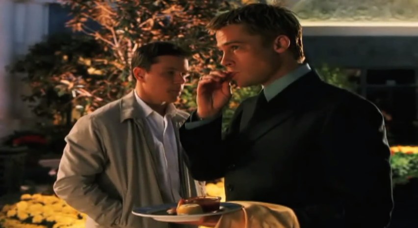 I don't think there's one scene where he's not eating anything. The whole movie looks like this.