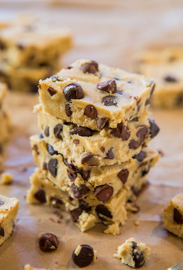 Raw Chocolate Chip Cookie Dough Bars with Hot Fudge