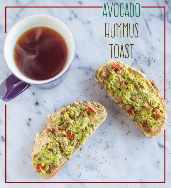Avocado + tomato + hummus + toast + spice. Get the recipe here.