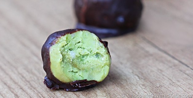 Avocado + coconut butter + maple syrup + vanilla + salt. (Optional: Cover in chocolate!) Get the recipe here.