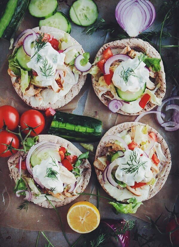 Chicken Pitas With Jalapeño Whipped Feta and Quick Tzatziki