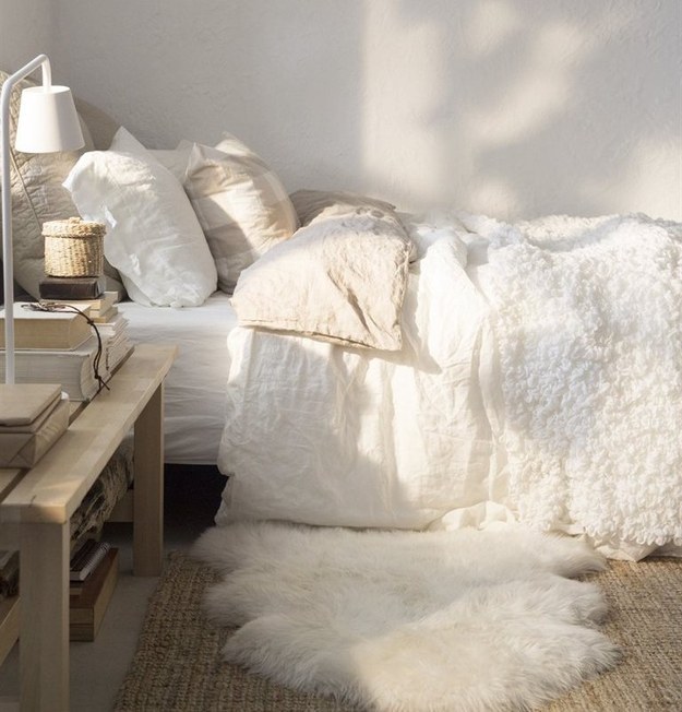 Throw down an extra fuzzy bedside rug to make things easier for your feet in the morning.