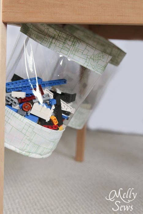 Get instructions here for storage bags that hang beneath your table.