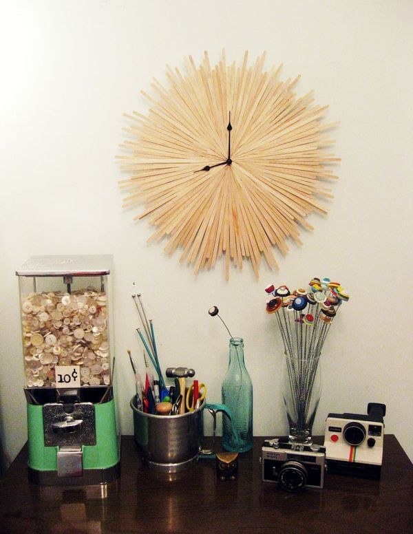 Make this awesome starburst clock using all of the wooden stirrers at your local Starbucks. View the tutorial.