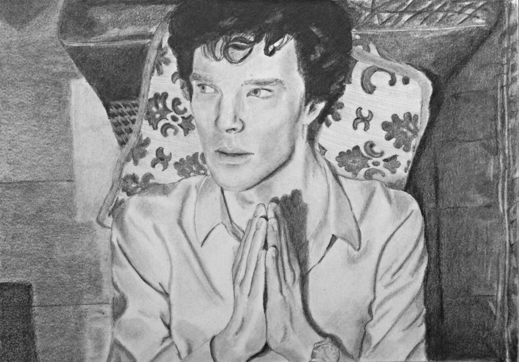 Clare is an artist I found because of a retweet. I really liked the scenes from Sherlock she chose to recreate, like this one, and I feel she really captured that look of Sherlock's.