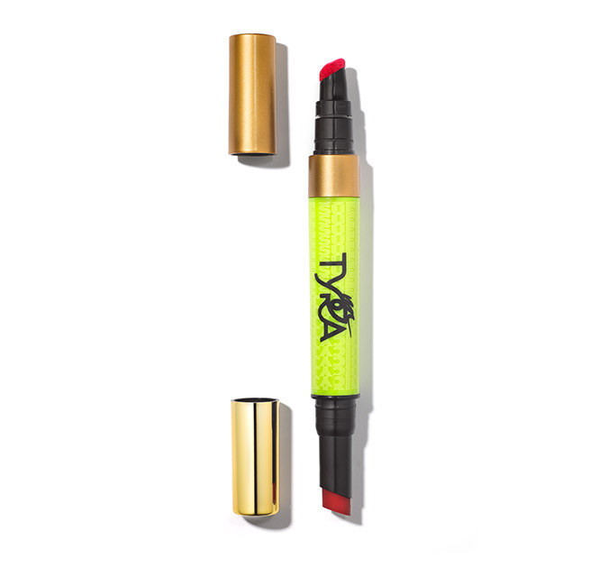 "Suede & Juicy," a lip color that promises, "Two finishes, two looks, too fierce!"