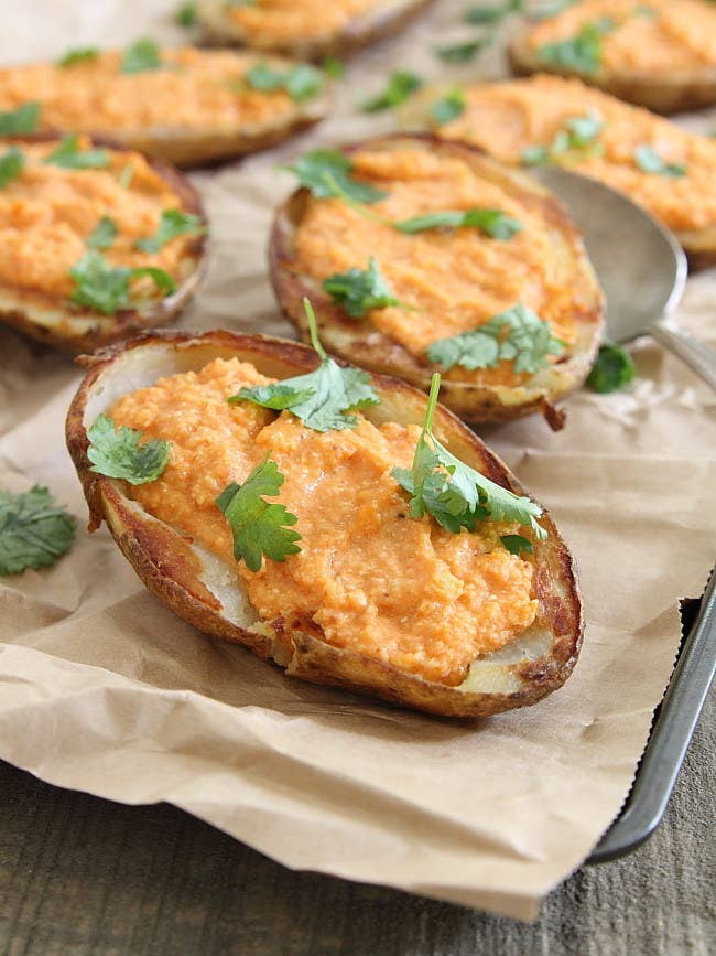 17 Delicious Ways To Eat Potato Skins Scrub the potatoes clean and poke them all over with the tines of a fork or paring knife (this is so they don't explode from internal pressure building 4 scoop out baked potatoes, add it and chicken stock to pot: 17 delicious ways to eat potato skins