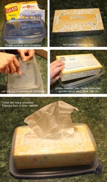 Tissue box inside of a tupperware to keep it from getting wet