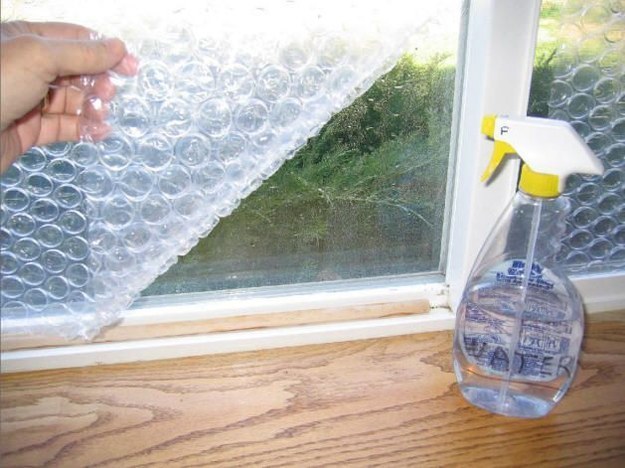 Bubble wrap attached to RV/van windows to insulate in cold climates