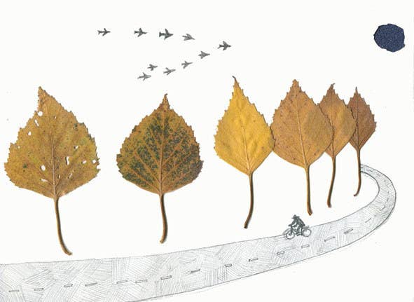 Arrange leaves on sheets of paper, then challenge your imagination to draw in the rest.