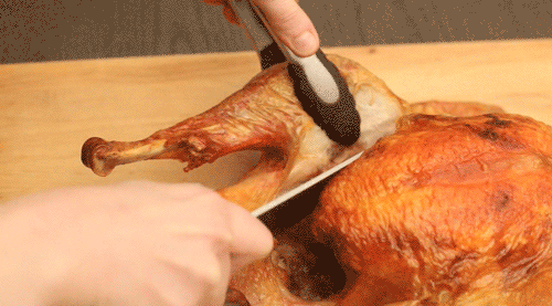Yes, carving a turkey and carving a chicken are exactly the same. Learn how to carve a turkey (or chicken) perfectly here.