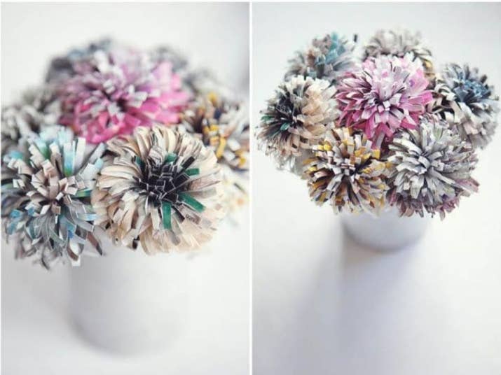Use your old magazines, books, newspapers, or wrapping scraps to create these beauties (via Rock N Roll Bride).