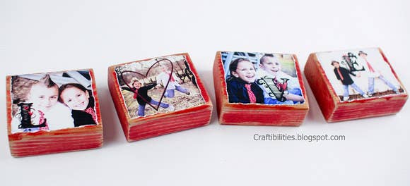 Photo squares are the destiny of discarded toy blocks. Instructions HERE.