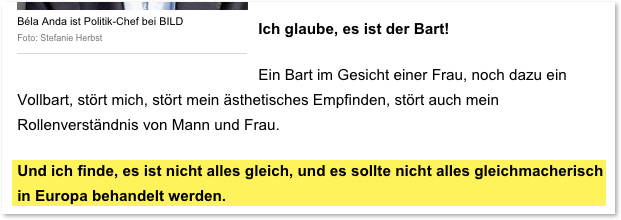 … erklärt an anderer aber auch deutlich, wie weit er eigentlich wirklich gehen mag, mit diesen Minderheiten: