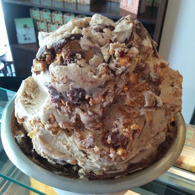 HONEY I BURNT THE KIDS: Burnt vanilla gelato with smoked dark chocolate fudge, burnt honey mousse and popcorn praline.