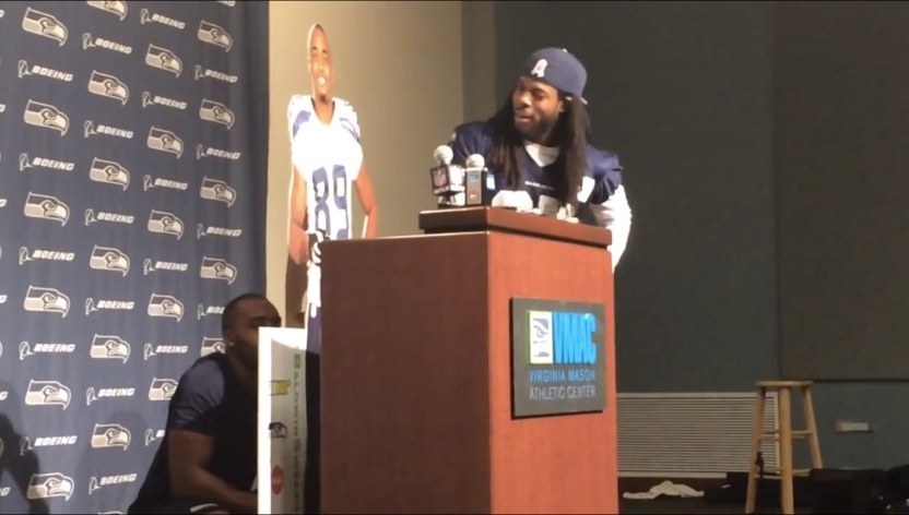 Richard Sherman mocks NFL with cardboard prop