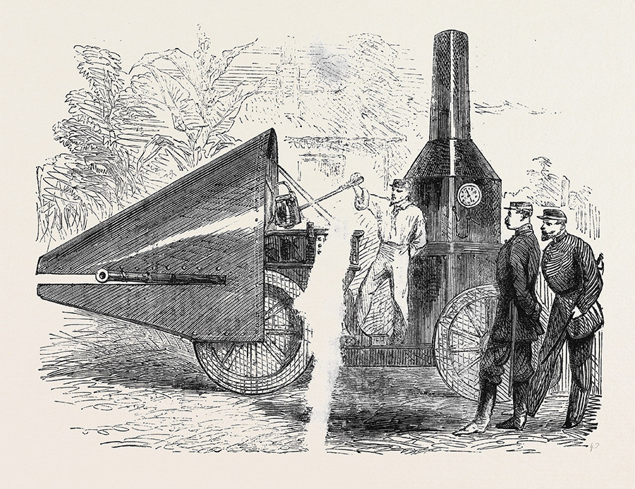 The Winans Steam Gun was exactly what it sounds like: a guy named Ross Winans decided it was a good idea to make a giant, automatic gun that ran on steam and was attached to an armored carriage. Although it never went further than a prototype, it could supposedly fire 200 balls a minute up to two miles—everything from bullets to a hundred-pound cannonball.