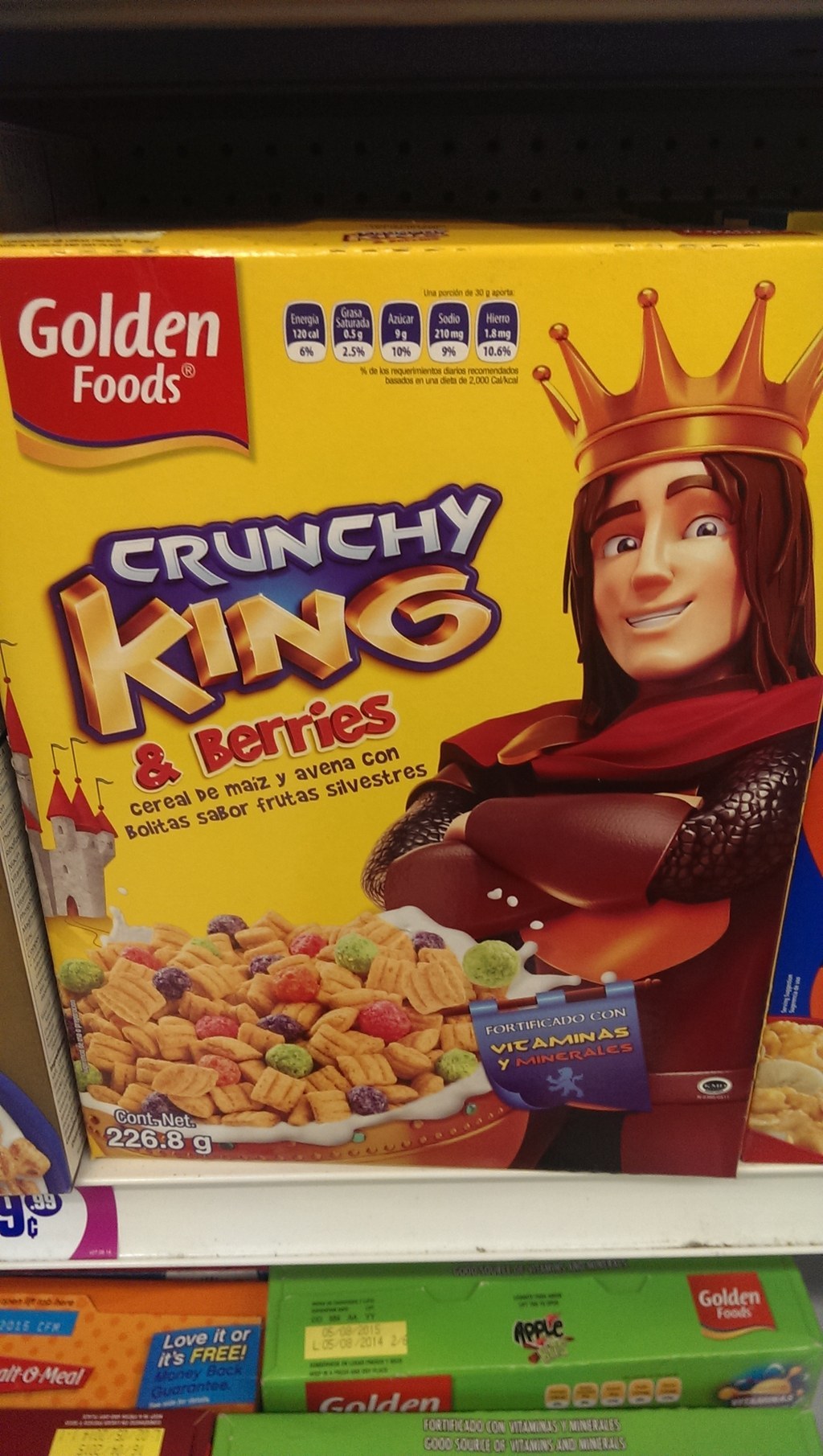 Both the King and the Berries are crunchy in this vitamin packed cereal. Don't forget the milk and a toothpick!
