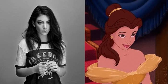 Lorde is no doubt the most poetic pop star out there right now. Her songs belong in books and on plaques and trophy's. Belle had an obsession with words as well. Plus they both go by only one name.