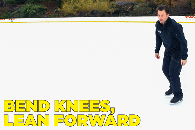 Michael Weiss: You never want to have your weight back, stomach out, and stiff legs. This will certainly lead to falling backwards — which is the worst way to fall, as you don’t have your hands to absorb the fall, and it leaves you exposed to hitting the back of your head.
