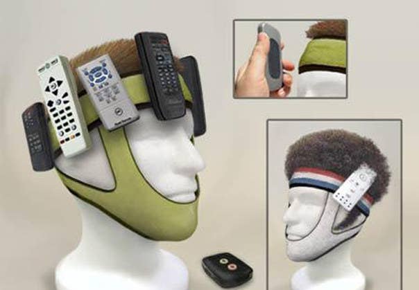 In a world of Wii remotes, television, PlayStation, set-top box and amplifier remotes, what's the only possible solution you can think of? Headbands aren't enough - what about head straps? All it takes is a stick of painfully sharp Velcro on each remote, and soon you too will be walking around like a human idiot.