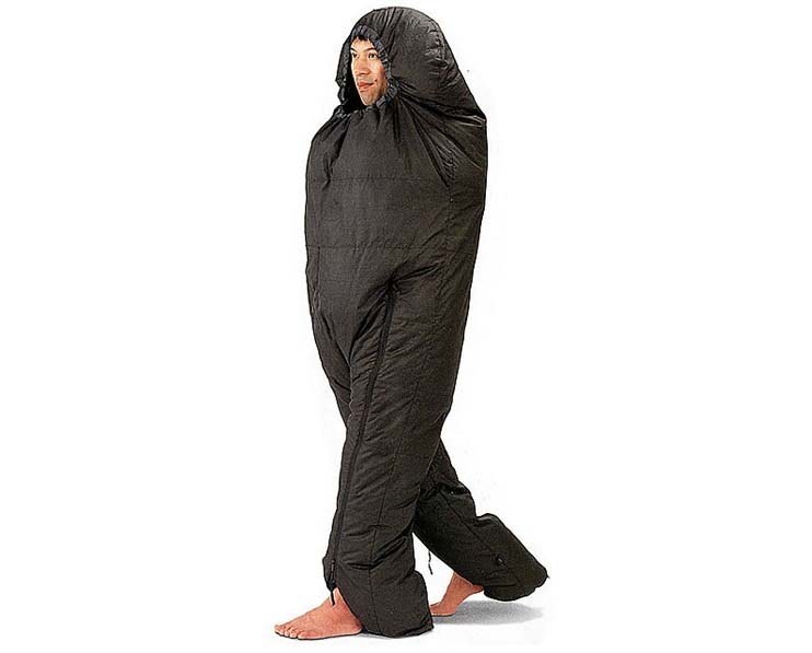 This is one of those inventions that sounded good on paper, looked good on paper, and then you go ahead and create one and it makes the person wearing it feel like a hideous swamp monster - but a bit of a comfy one. The cool thing is, like a turtle, you can take your whole bedroom wherever you go - be it a crowded street, at a funeral or at a walking sleeping bag party indoors, so that when you pass out you'll be safe and cosy collapsed on some stairs.