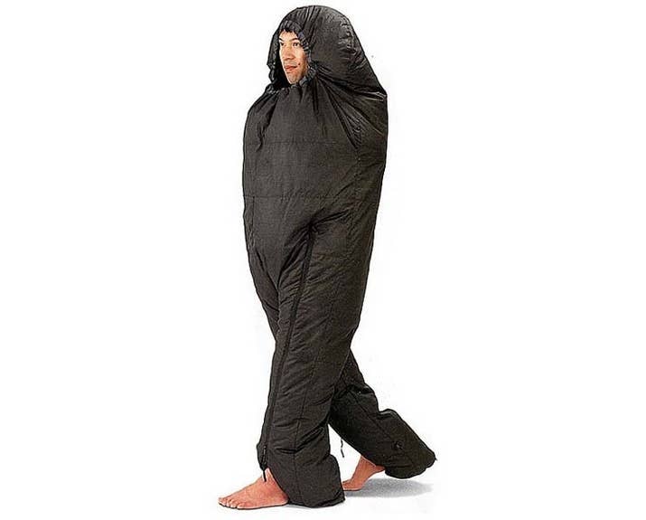 This is one of those inventions that sounded good on paper, looked good on paper, and then you go ahead and create one and it makes the person wearing it feel like a hideous swamp monster - but a bit of a comfy one. The cool thing is, like a turtle, you can take your whole bedroom wherever you go - be it a crowded street, at a funeral or at a walking sleeping bag party indoors, so that when you pass out you'll be safe and cosy collapsed on some stairs.