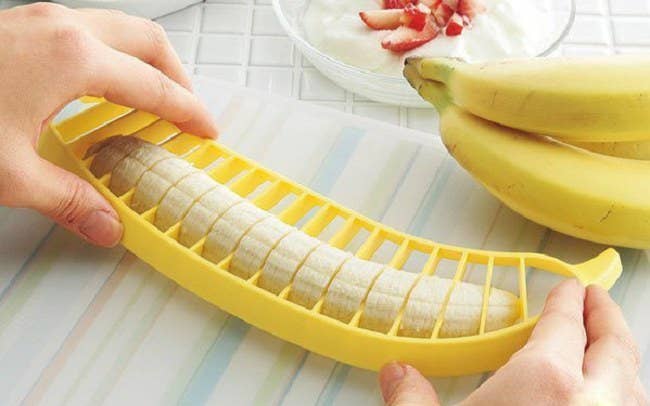 This is perfect for the kitchen enthusiast who misplaced every single knife they own, and need a banana cut into perfect strips immediately or something terrible will happen. Unfortunately, this slicer can't change shape to match a banana of varying length and size, whatsoever. Although perhaps you could convince your young infant it's a fun toy and not a completely useless kitchen utensil.
