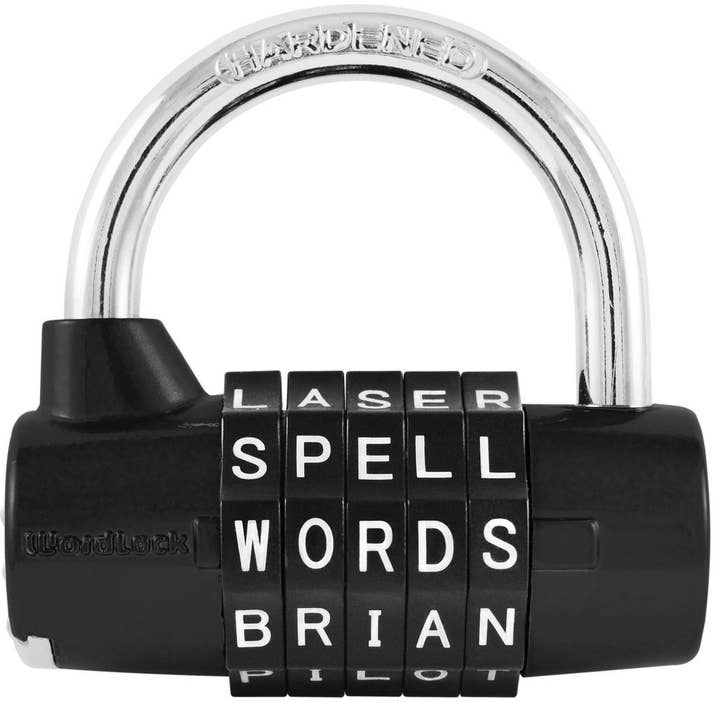 If language were made of numerals we'd probably never forget combinations. But we speak letters and words, just like this lock. ($7.73)