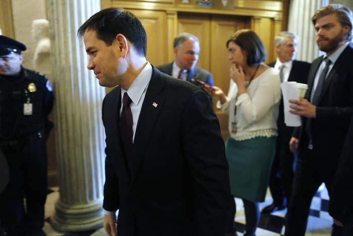 U.S. Senator Marco Rubio (R-FL) arrives for a procedural vote on defense spending authorization legislation at the U.S. Capitol in Washington Dec. 11.