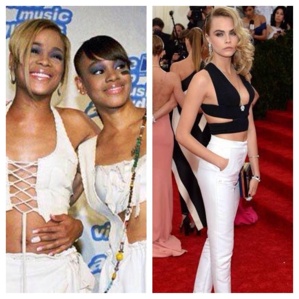 Crop tops were arguably the most popular trend in 2014. From red carpet events, to getting coffee with friends, you could wear it anywhere. Plus it made you feel effortlessly sexy. But let us not forget where the crop top began– girl bands like TLC, the Spice Girls, and Destiny's Child.