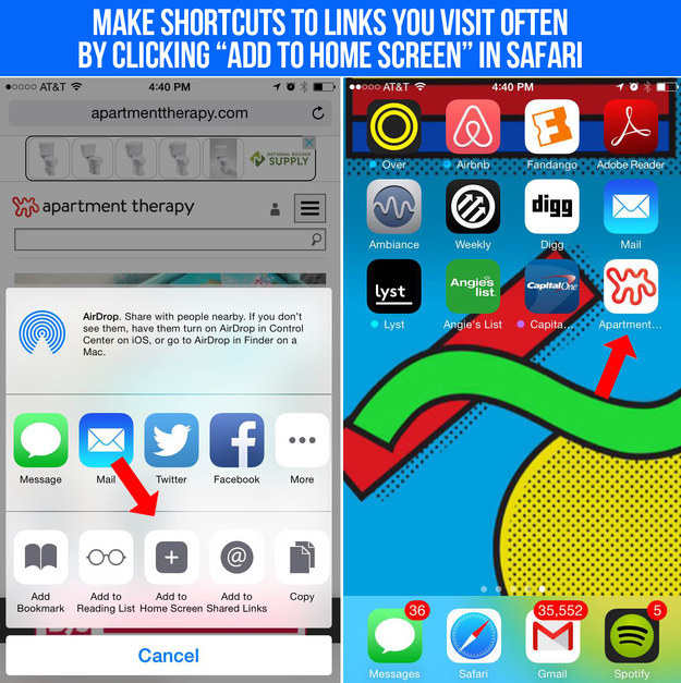 Create "shortcuts" that look like apps for websites you visit often.