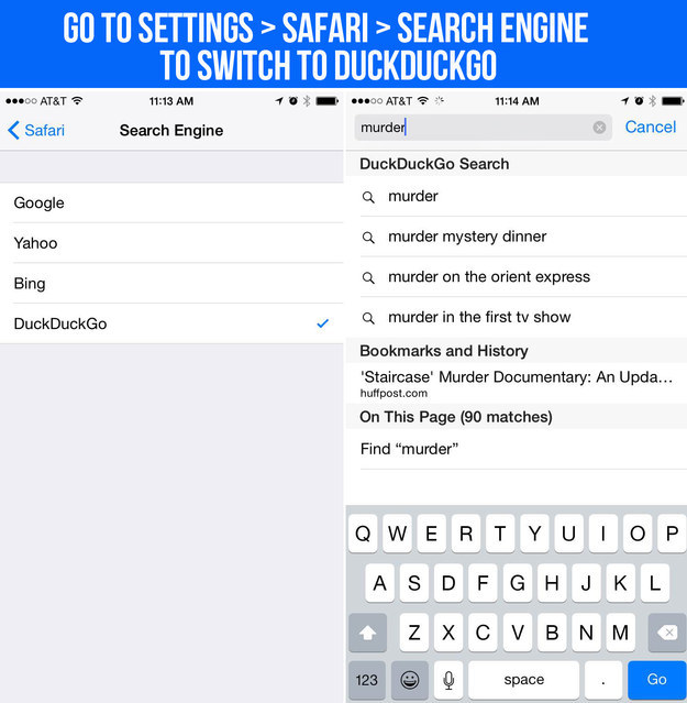 Swap out your default search engine in Safari to DuckDuckGo, a crowd-funded search engine that doesn't track your data or clutter up your results with sponsored ads.