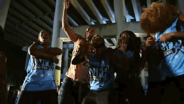 Flo Rida and his ladies are pumped by game's end.