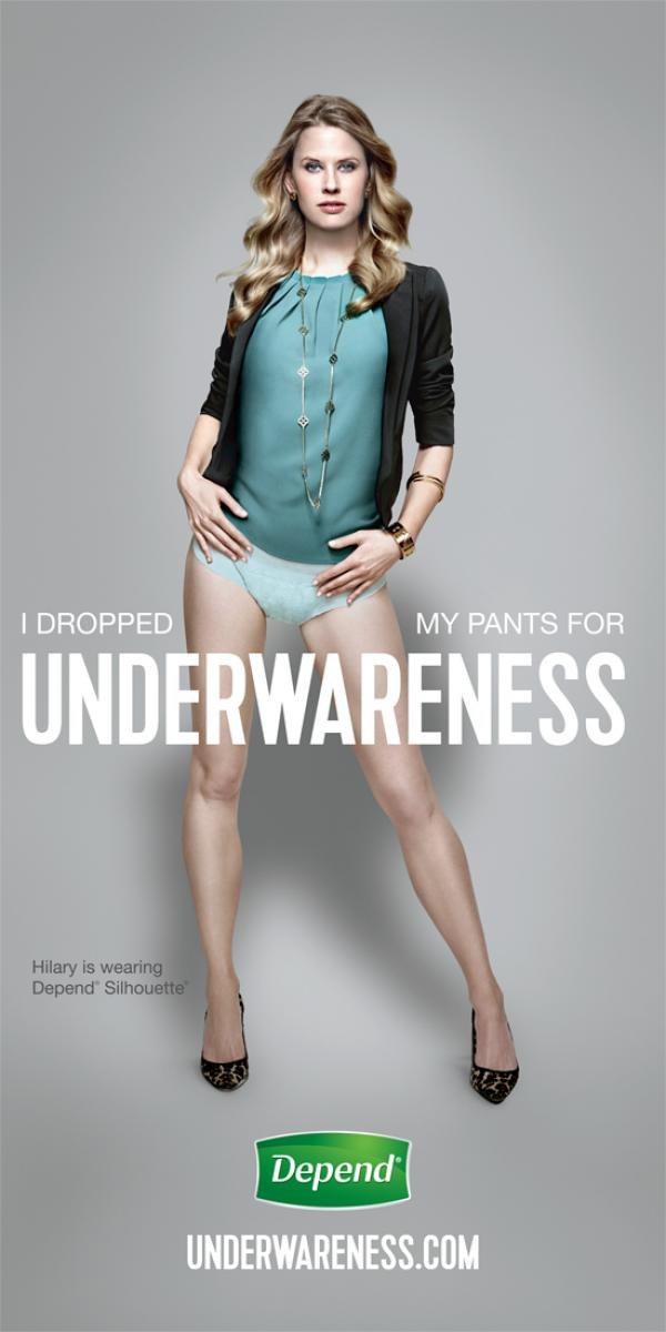 When people think of Depends, they don't think of young attractive women walking around in heels and underwear. But the "Underwareness" campaign succeeds in changing that.