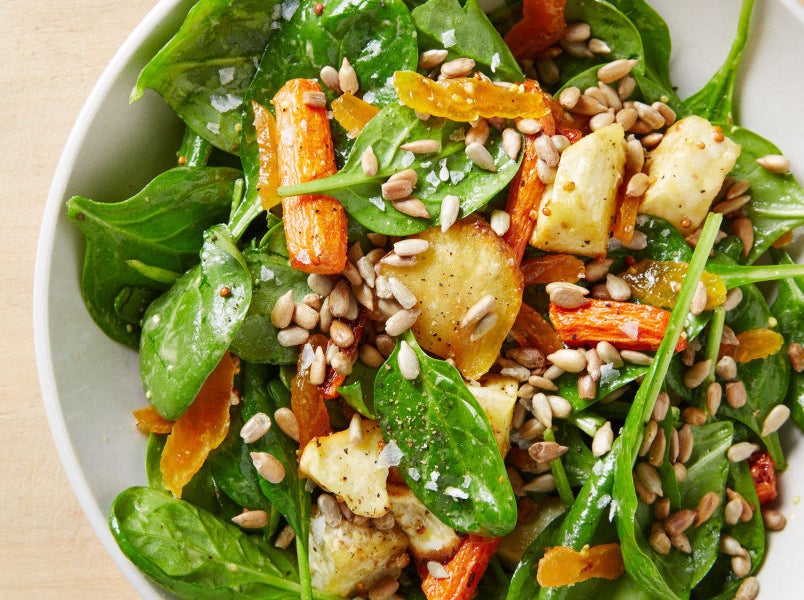 Lunch: Spinach Salad with Roasted Vegetables and Apricot