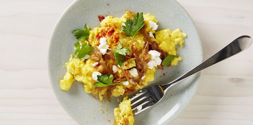 Breakfast: Scrambled Eggs With Caramelized Onions and Chèvre