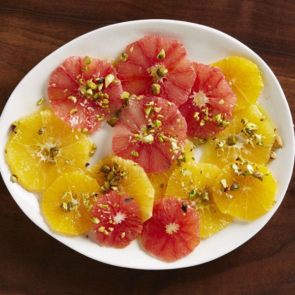 Dessert: Orange Carpaccio with Orange-Flower Water and Pistachios