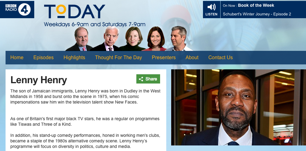 Today's was the comedian and actor Lenny Henry.
