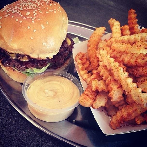 Bacon-Double Burger, Crinkle Cut Fries, Fry Sauce
