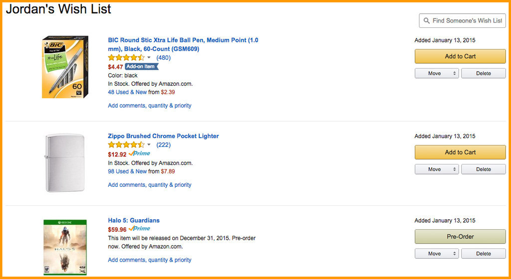 Amazon allows you to search and... amzn.to. anyone’s wish list, wedding, or...