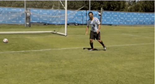 Madrigal kicked the soccer ball around with L.A. Galaxy player, Omar Gonzalez, and learned a valuable lesson about the art of sliding.