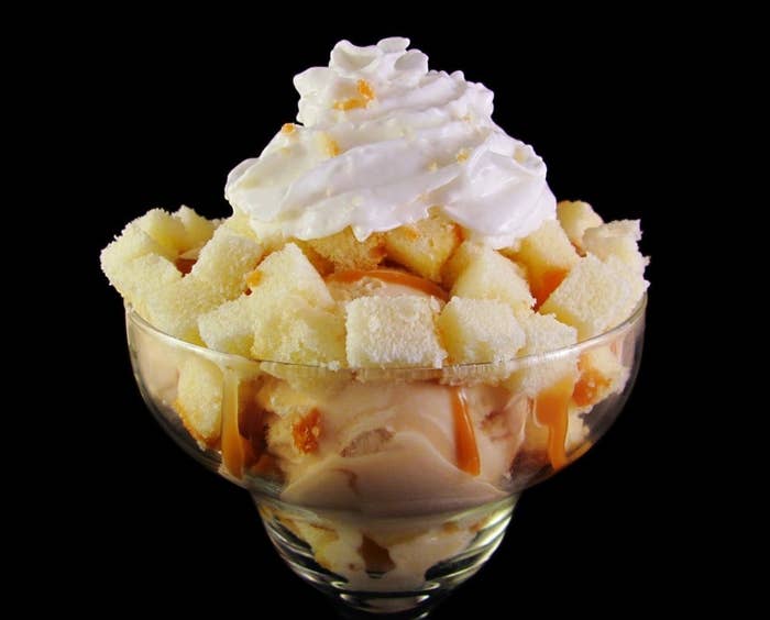 Caramel Shortcake Sundaeingredients include: Caramel Ice Cream with a Caramel Swirl topped with Pound Cake Chunks and even more Caramel.EVEN MORE CARAMEL.