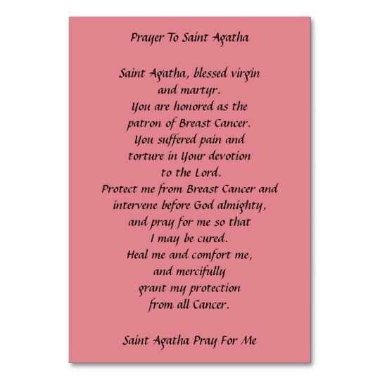 St Agatha Patron Saint Of Breast Cancer Prayer Card