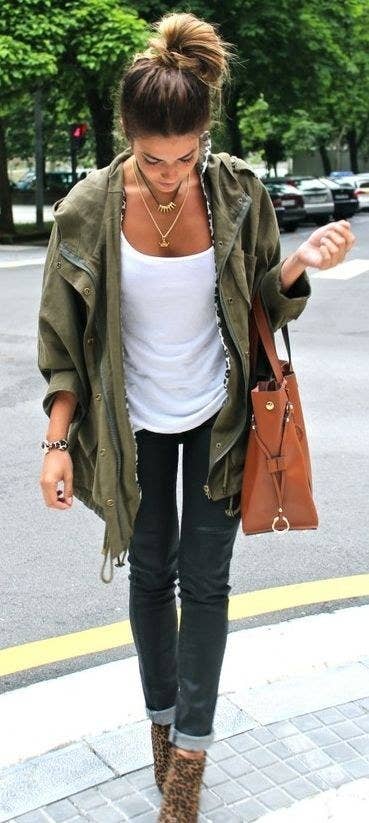 Army green is the new black when it comes to light jackets.