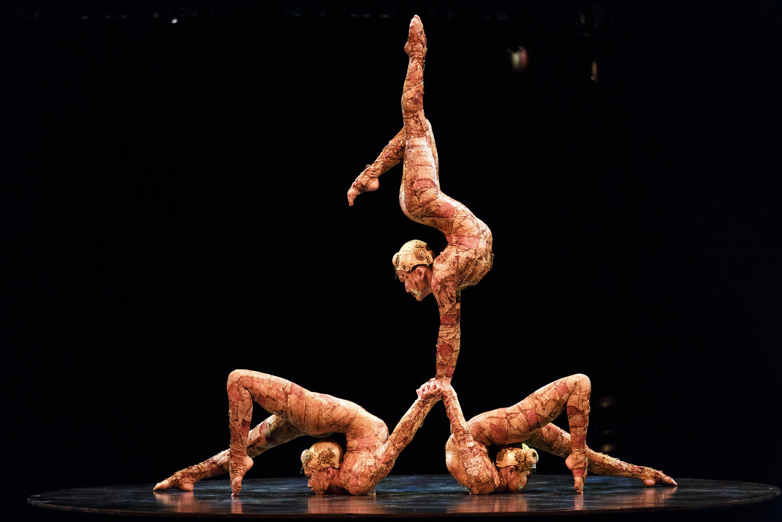 Members of Cirque Du Soleil perform the contortion act during the dress rehearsal for "Kooza" by Cirque Du Soleil at Royal Albert Hall, Jan. 4.