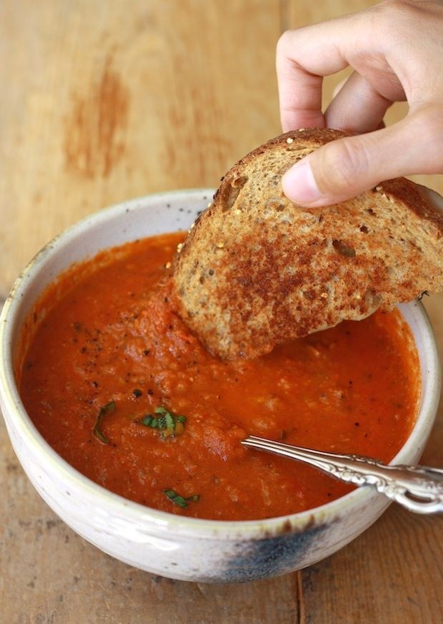 Roses are red, this soup is red, blablabla TOMATO BASIL SOUP IS DELICIOUS. Recipe here.